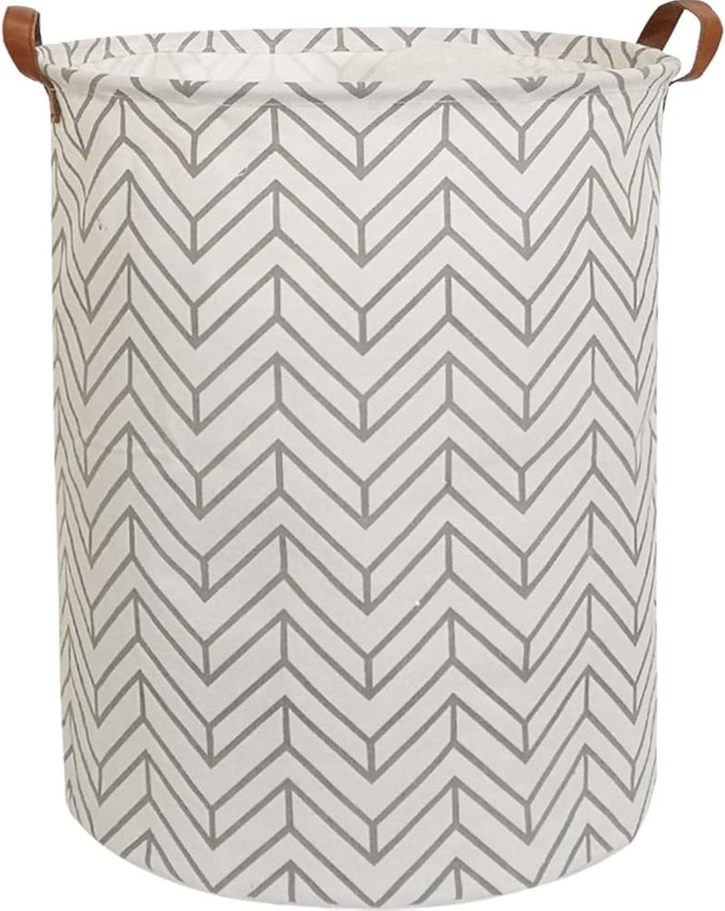 CLOCOR Large Round Storage Bin,Collapsible Storage Baskets, Dirty Laundry Hamper Baskets for Baby Boys and Girls, Office, Bedroom, Toys Nursery Kids Clothes Gift Basket (Grey geometry) - Image 1